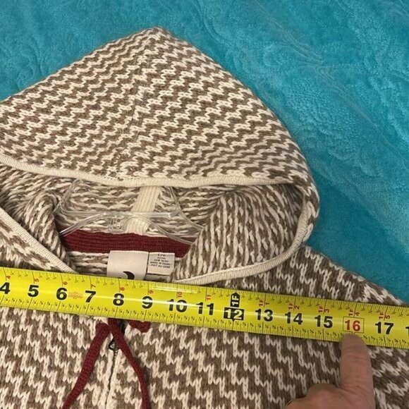 80% Lambswool  Hooded Cardigan Jacket Women's L, w/ Belt &‎ Zip Closure - Picture 13 of 16